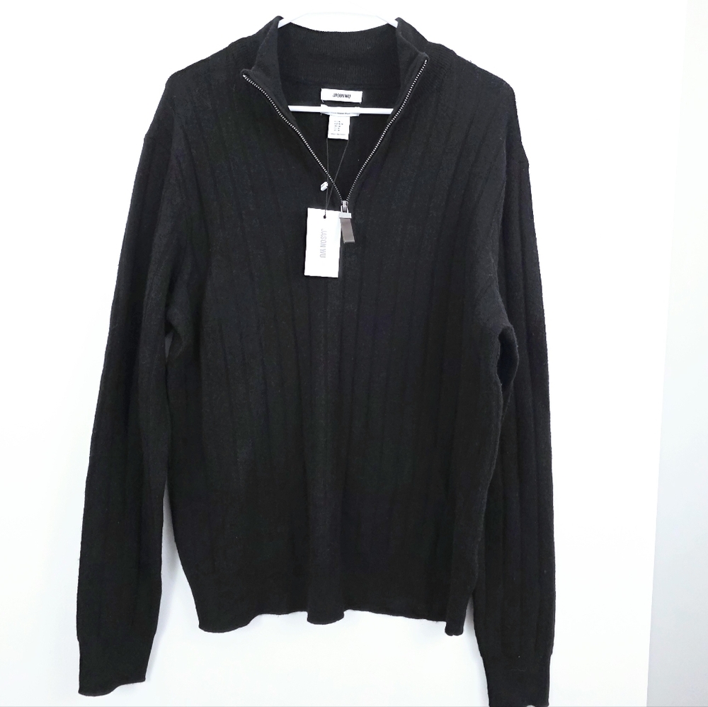 NWT Jason Wu Black Extra Fine Merino Wool Men's Medium 1/4 Zip Sweater Pullover